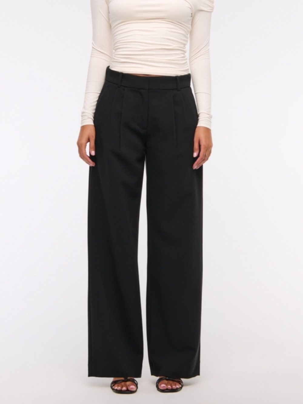 Abercrombie & Fitch Black Wide-Leg High-Rise Trousers